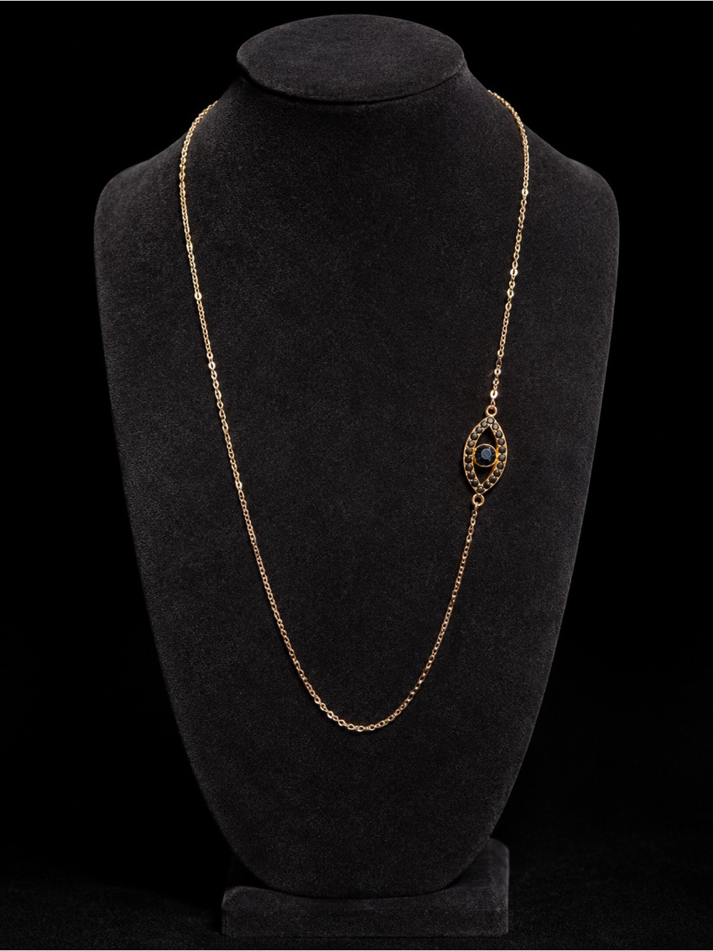 Zoetik Gold Tone Dark Blue Crystal Evil Eye Station Necklace NWOT Adjustable - Picture 2 of 4